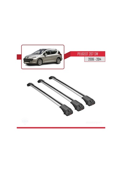 Peugeot 207 Sw 2006-2014 Arası İle Uyumlu Ace-1 Ara Atkı Tavan Barı Gri 3 Adet Bar