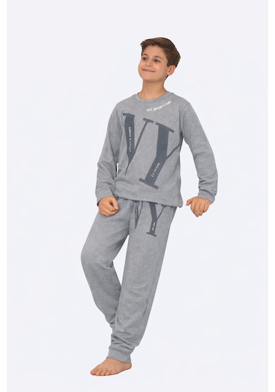 Tarık 11-16 Yaş Erkek Çocuk Pijama Takım Ny Baskılı-4225310 - Gri Gri