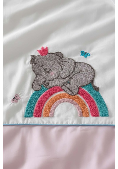 Lucky Pembe Punch Nakışlı %100 Pamuklu Bebek Nevresim Takımı Çok Renkli