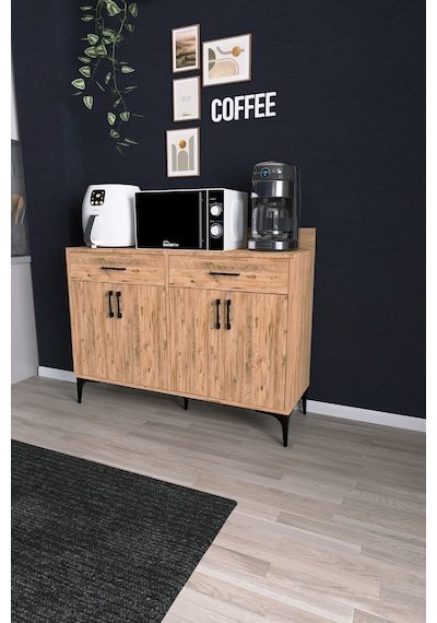 Df14103 Kahve Köşesi Dolabı Çok Amaçlı Mutfak Konsolu Çekmeceli Kapaklı Mutfak Dolabı Coffee Bar Çok Renkli