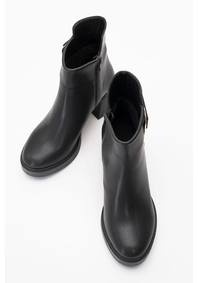 Luvishoes Rashe Siyah Tokalı Kadın Kalın Topuklu Bot Siyah