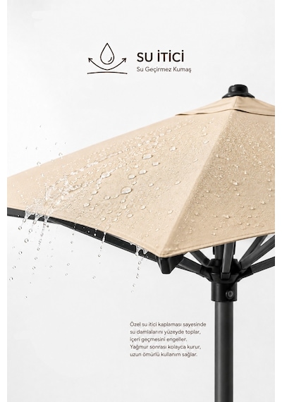 Alubrella Kare Krem 200x200 Cm, 8 Telli Güneş Şemsiyesi Antrasit