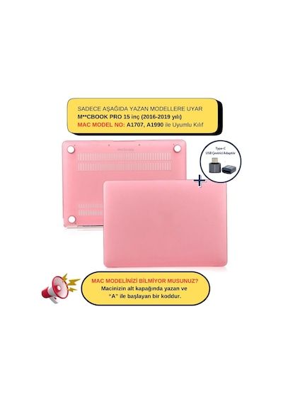 Macbook Pro 15 Mat Kılıf A1707 A1990 Uyumlu Sert Tpu Kılıf İnce Hafif Koruyucu Kapak 2016-2019 Şeffaf Pembe Belirtilmemiş