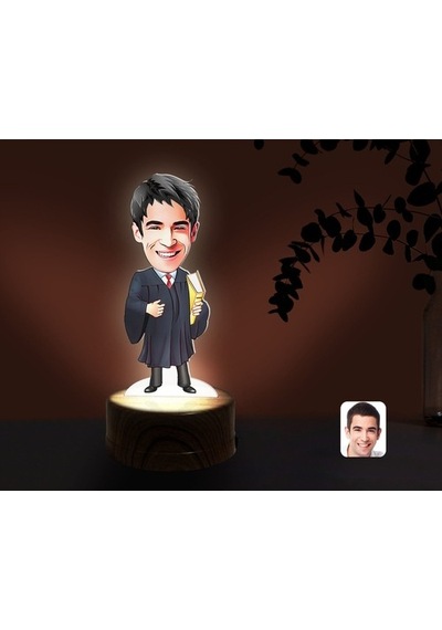 Kişiye Özel Avukat Karikatürlü Dekoratif 3D Biblo Led Işıklı Gece
