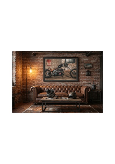 Harley Chopper Konseptli Çerçeveli Poster Vintage Motosiklet Duvar Tablosu 48x33 Cm