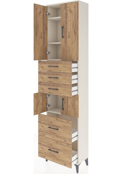 Arges Dolap 4 Raflı 5 Çekmeceli 4 Kapaklı 60x30x243 Aytaşı-çam Aytaşı