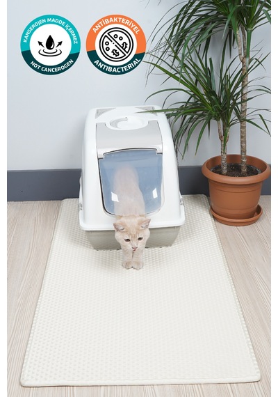 60x110 Cm Hücreli Kedi Kumu Paspası Kedi Matı Kedi Tuvalet Önü Paspası Beyaz