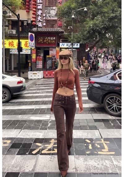 Kadın Koyu Kahve 2w6-16 Flare Fit Özel Tasarım Denim Jean