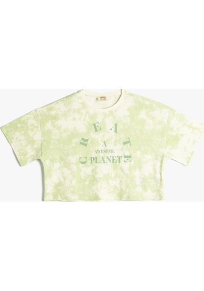 Koton Tişört Crop Oversize Batik Desenli Bisiklet Yaka Baskılı Yeşil Desenli 4skg10094ak 4SKG10094AK7D6 Yeşil
