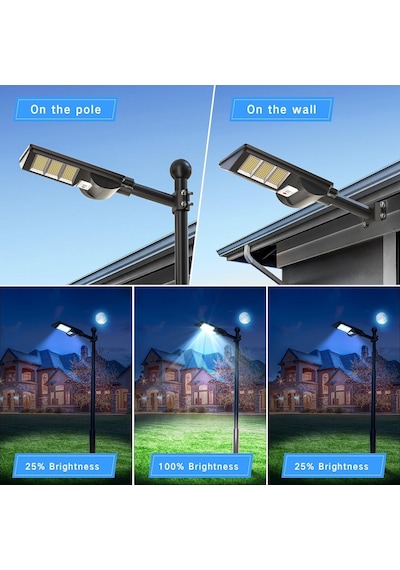 180w Güneş Enerjili Led Sokak Lambası Su Geçirmez, Sensörlü, Kumandalı Standart