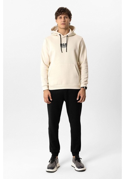 Backandbond Bej Regular Fit Pamuklu Kapüşonlu Sweatshirt