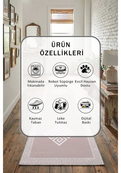 Yıkanabilir Yolluk Beyaz