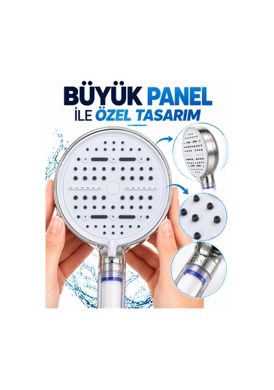 6 Modlu Filtreli Duş Başlığı Büyük Panel Su Tasarruflu Çok Fonksiyonlu Beyaz Duş Başlığı Diğer