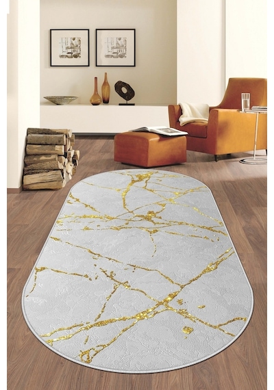 West Home Dijital Baskı Yıkanabilir Kaymaz Taban Oval Mutfak Halısı Salon Halısı Ve Yolluk Wh 549 Grey Oval