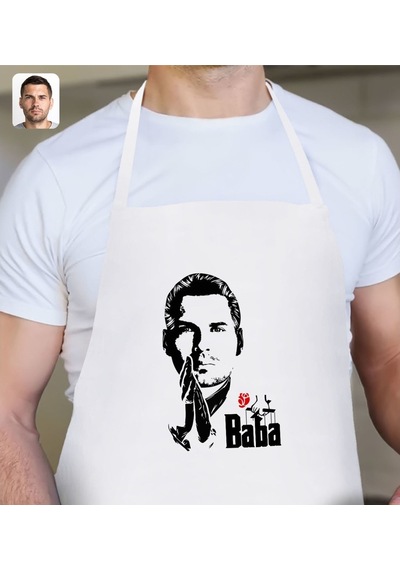 6Renk Kişiye Özel Godfather Baba Silüet Tasarımlı Beyaz Mutfak Önlüğü-1 (494437428)