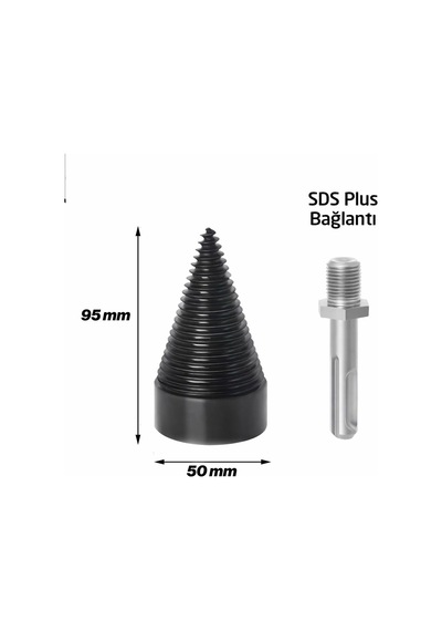 Odun Kırma Aparatı 50 Mm Sds Plus Uyumlu Matkap Aparatı Dayanıklı Çelik Odun Parçalayıcı