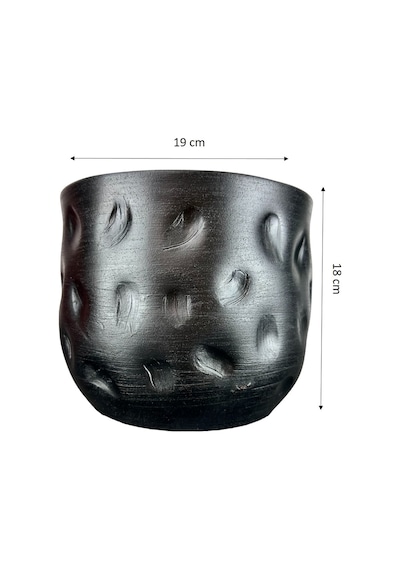 Bitki Tasarımı Ev Dekorasyon Aksesuar Siyah Desenli Toprak Saksı Saksılık Salon Çiçeklik - 19 CM
