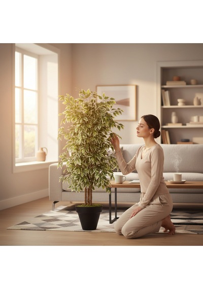 Yapay Ficus Ağaç 150 Cm Siyah Plastik Saksı Yeşil
