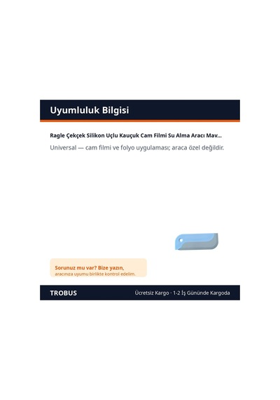 Trobus Ragle Çekçek Silikon Uçlu Kauçuk Cam Filmi Su Alma Aracı Mavi