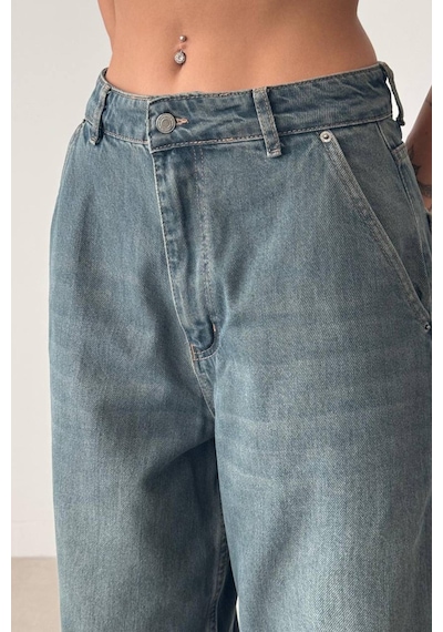 Lacarino 7587 Skater Fıt Kadın Jean Pantolon Green Tint