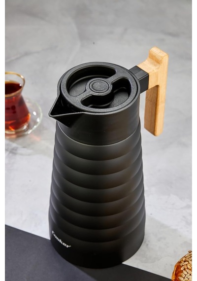 Bambu Saplı 2 Litre Paslanmaz Termos, Çift Kat Çelik, Siyah Çok Renkli