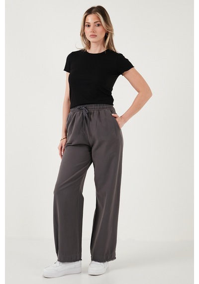 Lela Pamuklu Relaxed Fit Yüksek Bel Geniş Paça Bayan Pantolon 668Yp5275 Antrasit
