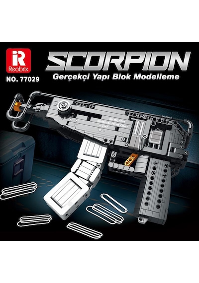 Reobrix 77029 Hafif Makineli Tüfek Yaratıcı Yapı Blok Seti Building Blocks Scorpion Submachine Gun - 566 Parça