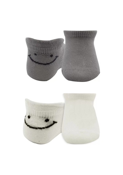 2'li Sneakers Smile Penye Çorap Bs20106 Gri Ekru Renkli Çok Renkli