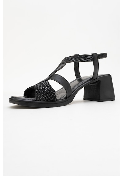 Luvishoes Luvi Shoes Dolen Siyah Taşlı Hakiki Deri Kadın Kalın Topuklu Sandalet Siyah