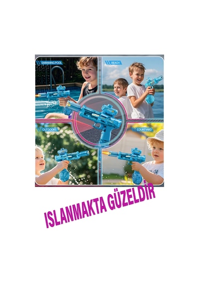 Exenar - Gri - Ateş Efektli Elektrikli Otomatik Oyuncak Su Tabancası Işıklı Şarjlı Su Tabancası Uzun Menzilli 1