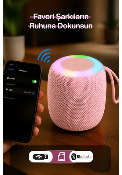 Metaforce Rgb Işıklı Şarjlı Bluetooth Hoparlör - Type-c - Fm Radyo - Usb - Hafıza Kartı Pembe