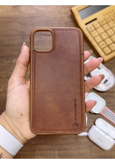 Apple iPhone 11 Pro Uyumlu Premium Deri Dokulu Darbelere Karşı Dayanıklı Nazal Silikon Kılıf Kahverengi