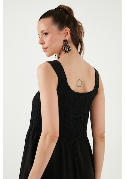 Lela Relaxed Fit Volanlı Uzun Bayan Elbise 611El010 Siyah Lela Relaxed Fit Volanlı Uzun Bayan Elbise 611El010 Siyah