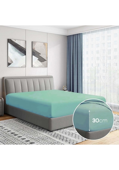 Soley Jersey %100 Pamuk Çift Kişilik 140 X 200 Lastikli Çarşaf Su Yeşili