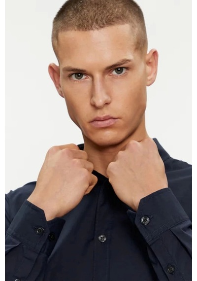 Calvin Klein Erkek Pamuklu Slim Fit Lacivert Gömlek Mavi