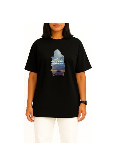 Bahriyeli Collection Oversize Senden Başka Kimse Seni Kurtaramaz Göğüs Tasarımlı Unisex T-shirt Siyah