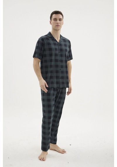 Kocabey Kkt-26158 Erkek Apaj Yaka Düğmeli Pijama Takımı Füme