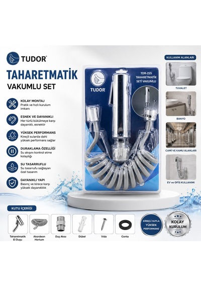 Tudor Tdr-255 Krom Taharetmatik Seti - El Duşu, Hortum Ve Mafsal, Vakumlu