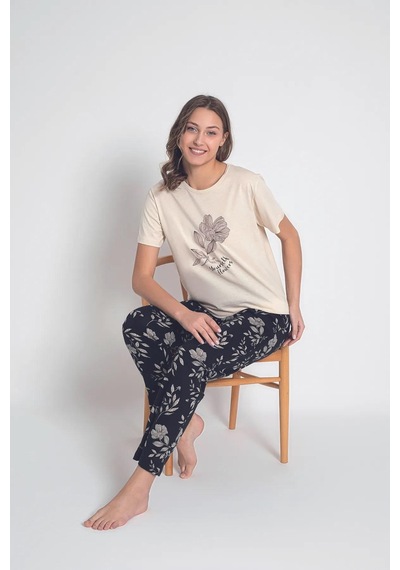 Senfoni Kadın Bisiklet Yaka Kısa Kol Pamuklu Pijama Takımı 6043 -1 Adet 001
