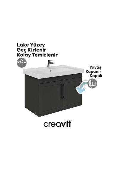Creavit D20 80 Cm Kapaklı Lavabo Dolabı Antrasit Lake Kapak Antrasit Creavit D20 80 Cm Kapaklı Lavabo Dolabı Antrasit Lake Kapak Antrasit