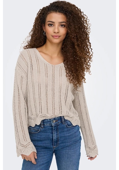 Only Kadın Regular Fit V Yaka Bej Örme Kazak - 15339529 Bej