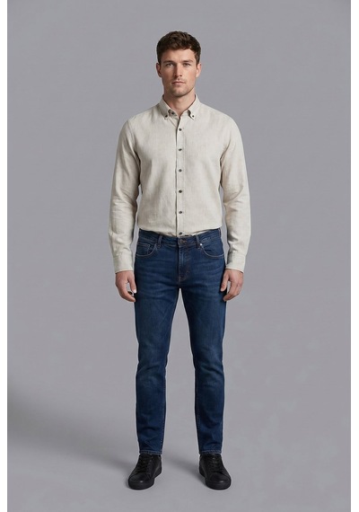 Xint Bisse Bej Regular Fit Keten Cepsiz Uzun Paşa Yaka Gömlek Bsgmkls263001 07