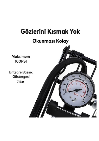 Oto Araç Lastik Pompası Ayak Hava Pompası Top Lastik Hava Şişirme Bisiklet Motosiklet Lastik Şişirme 1