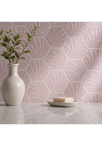 Armada Çini 15x17 Cm Yapraklı Açık Pembe Altıgen Çini Seramik