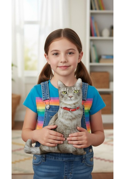 3d Dijital Baskılı Dekoratif Kedi Yastık Renkli