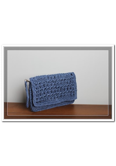 Aleylife El Yapımı Kağıt İp Clutch Makyaj Çantası -lazivert Koyu Lacivert