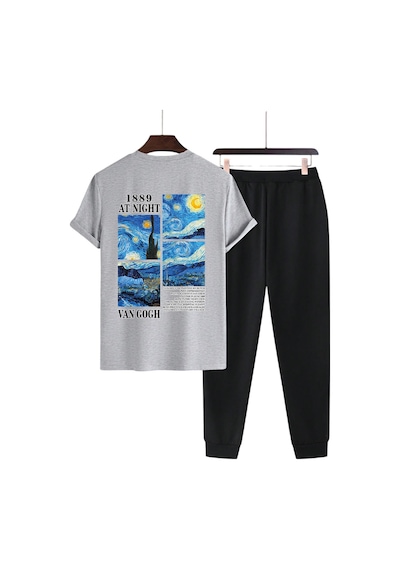 Uyguntarz Unisex Vangogh Baskılı Eşofman Takımı Gri