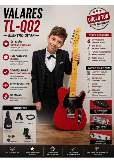 Valares Tl-q02 Elektro Gitar Kırmızı Ve Seti