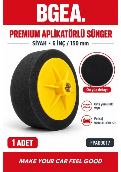 Bgea Premium Aplikatörlü Sünger Siyah 6 İnç 150 Mm