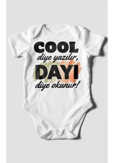Morivokids Cool Diye Yazılır Dayı Diye Okunur Kısa Kollu Bebek Body %100 Pamuk Beyaz